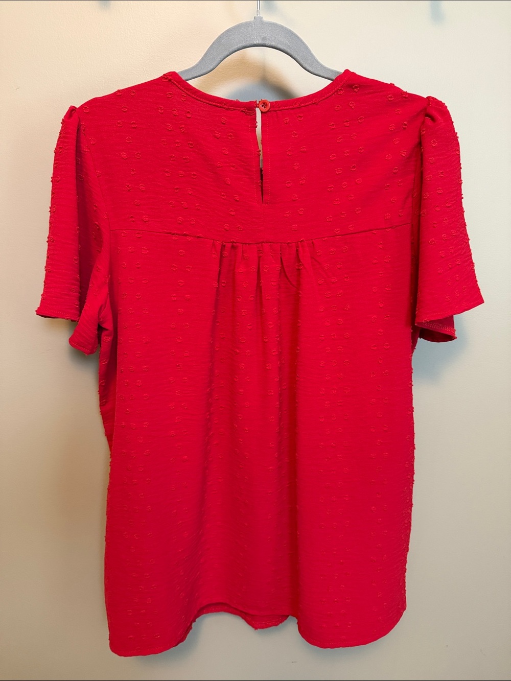 Falechay Women’s Size Medium Bright Red Eyelet Babydoll Short Bell Sleeve Blouse - Picture 4 of 8